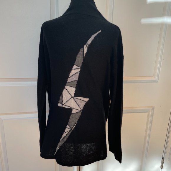 360 Cashmere Sweaters - Black Lightening Bolt Cashmere Cardigan from 360 Cashmere